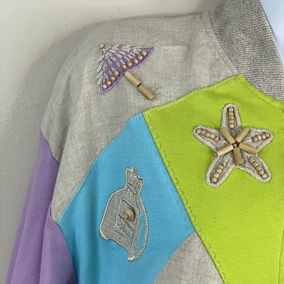 Vintage IB Diffusion Linen Bomber Jacket Large Zip 90s Cruise Vacation Hong Kong - Picture 4 of 12